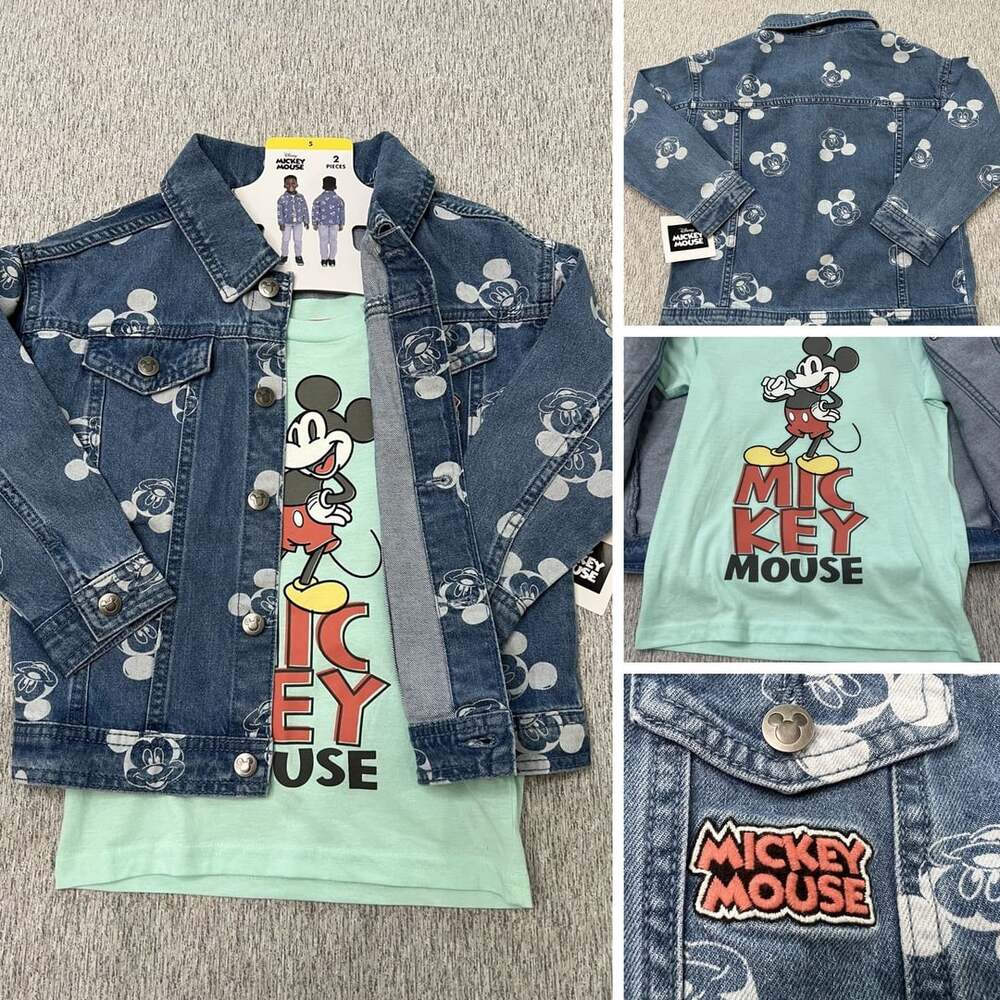 Disney Mickey Mouse Kids 2-Piece Denim Jacket & T-Shirt Set Size 5 NWT.